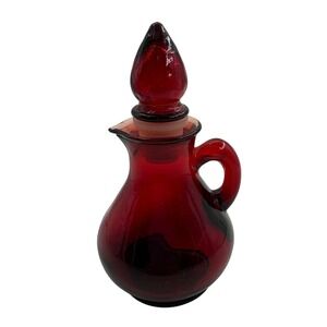 Avon Ruby Red Glass Cruet Strawberry Stopper Vintage 1971 Chipped Spout AS IS